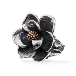 King Baby Solid Sterling Silver Magnolia Flower Ring.             | Size:7 |